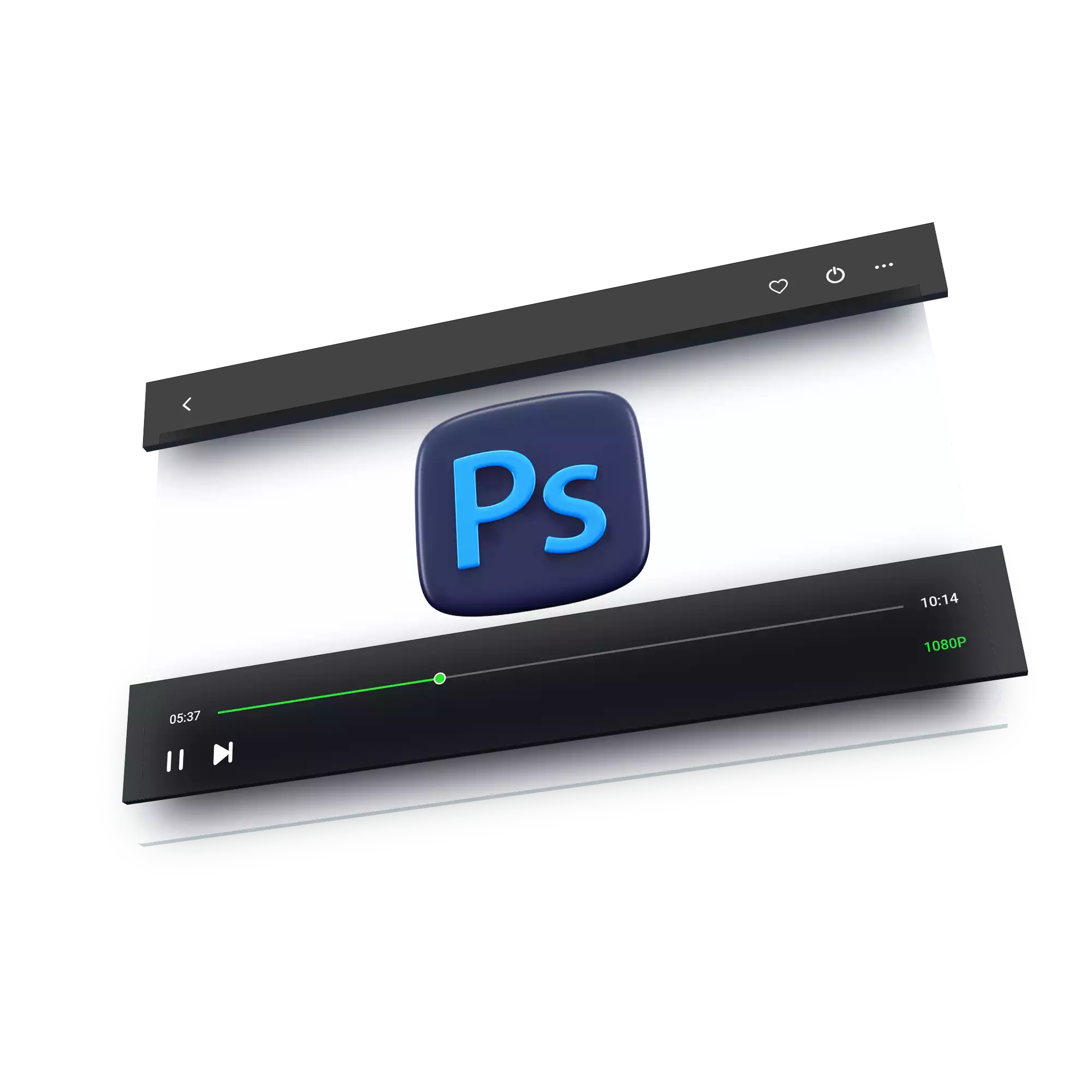 mockup d'un lecteur vidéo avec logo de Adobe Photoshop en 3 dimensions à l'interieur